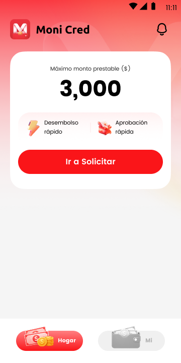 Inicio de la aplicación Moni Cred